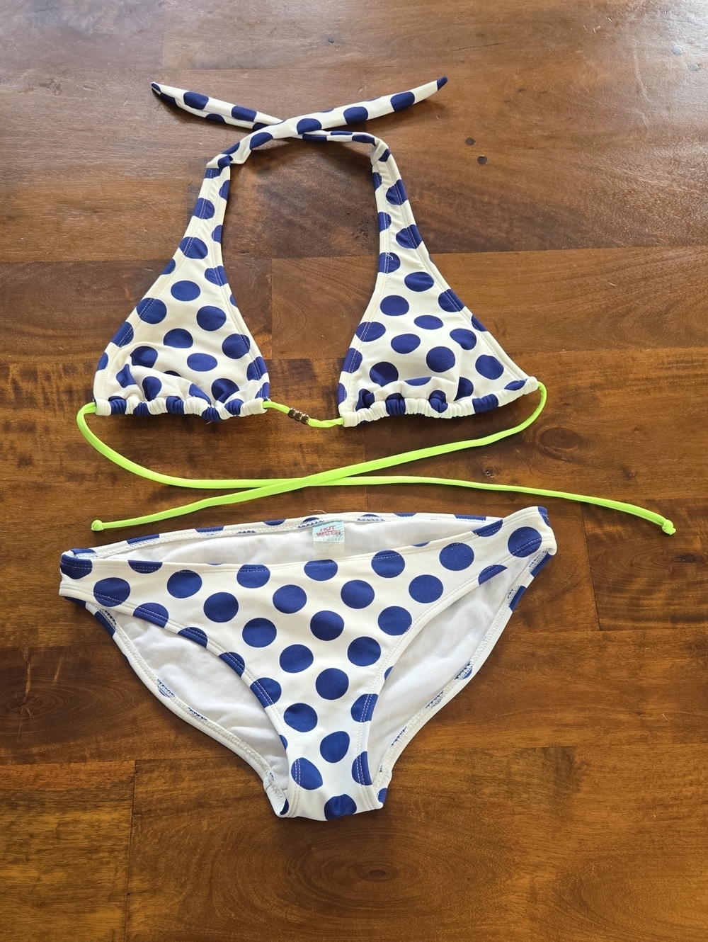Hot Water White & Blue Polka Dot Bikini  Large Top Medium Bottoms